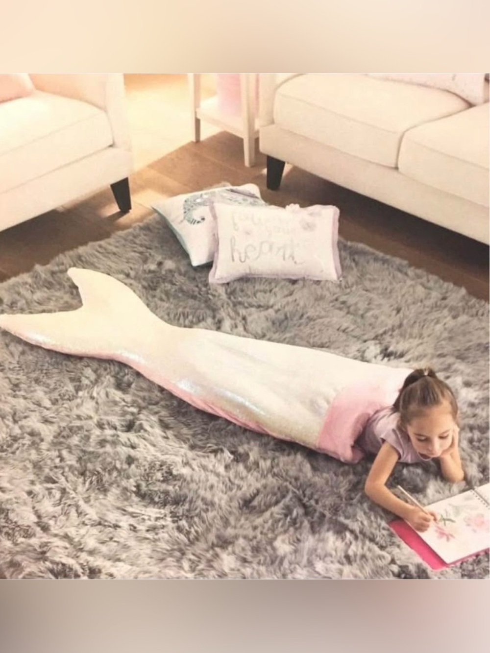 Cynthia Rowley Snuggle Tail Mermaid Sequin Fleece Throw Blanket Pink Kids